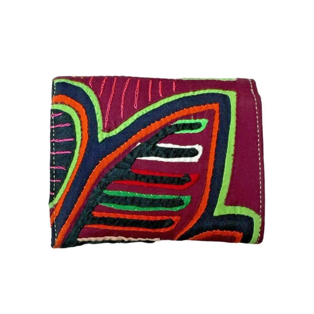 Unique‎ Artisan Handmade Mola Wallet Small Round 100% Leather Arte Kuna Colombia